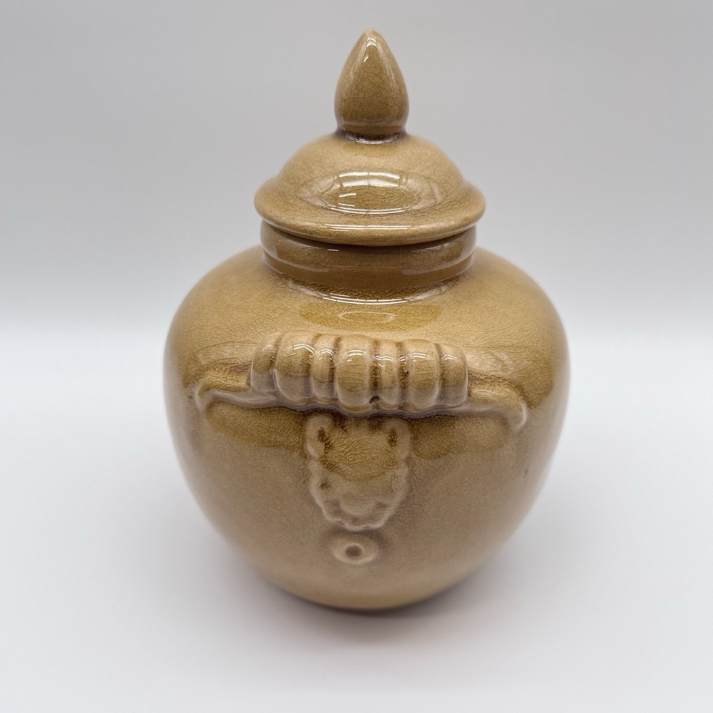 VIntage Cookie Jar Canister Jug Mustard High Gloss Unique Home Kitchen Decor